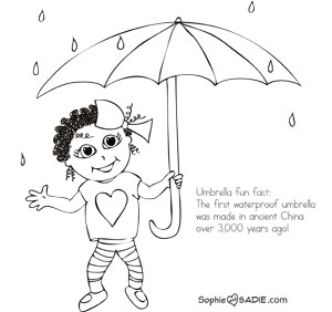 Coloring Page Umbrella in the rain | Sophie and Sadie